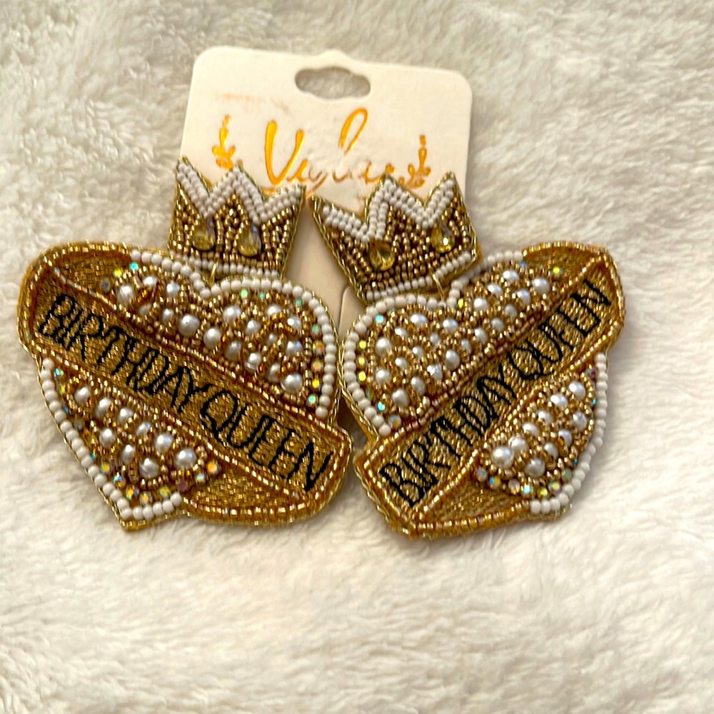 Birthday Queen Pierced earrings.